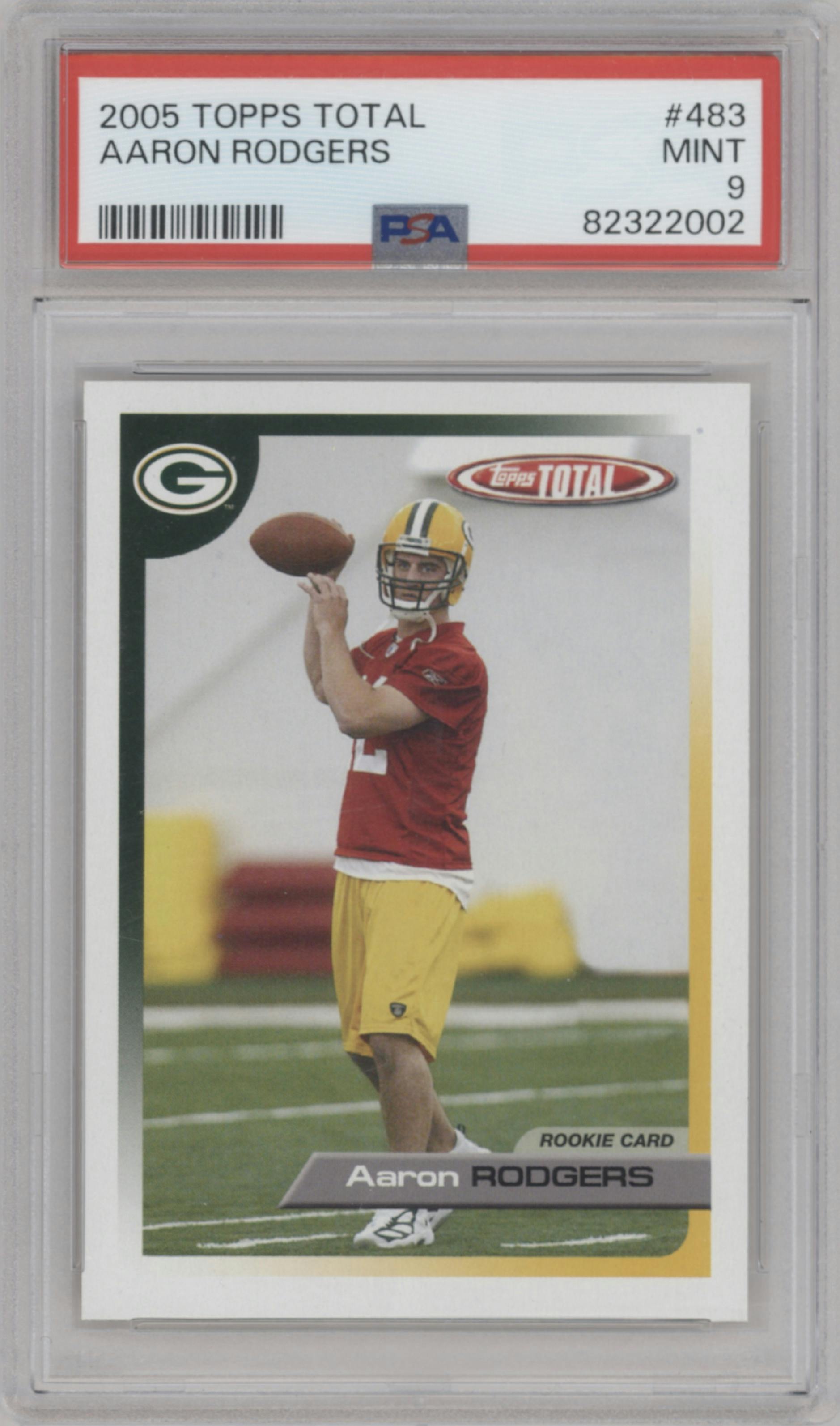 Aaron Rodgers from the 2005 Topps Total set graded by PSA and given an overall grade of 9.