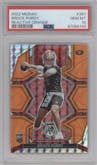 Brock Purdy from the 2022 Panini Mosaic set featuring a Reactive Orange parallel graded by PSA and given an overall grade of 10.