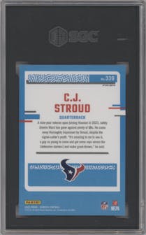 C.J. Stroud from the 2023 Panini Donruss set featuring a Pink Prizm parallel graded by SGC and given an overall grade of 10.