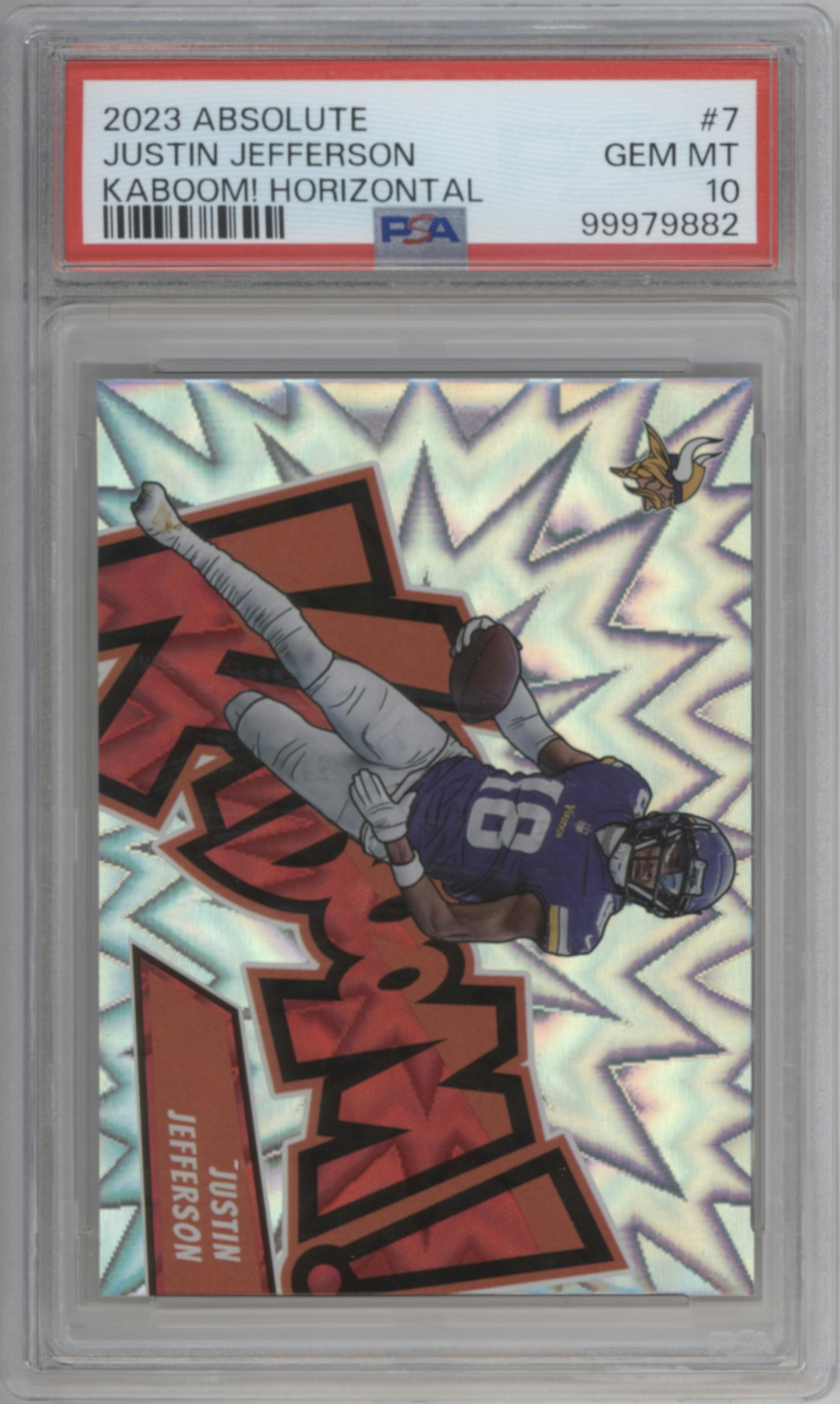 Justin Jefferson from the 2023 Panini Absolute set graded by PSA and given an overall grade of 10.