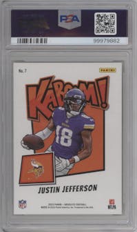 Justin Jefferson from the 2023 Panini Absolute set graded by PSA and given an overall grade of 10.