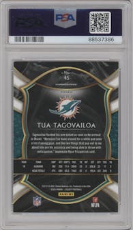 Tua Tagovailoa from the 2020 Panini Select set featuring a Silver Prizm parallel graded by PSA and given an overall grade of 9.