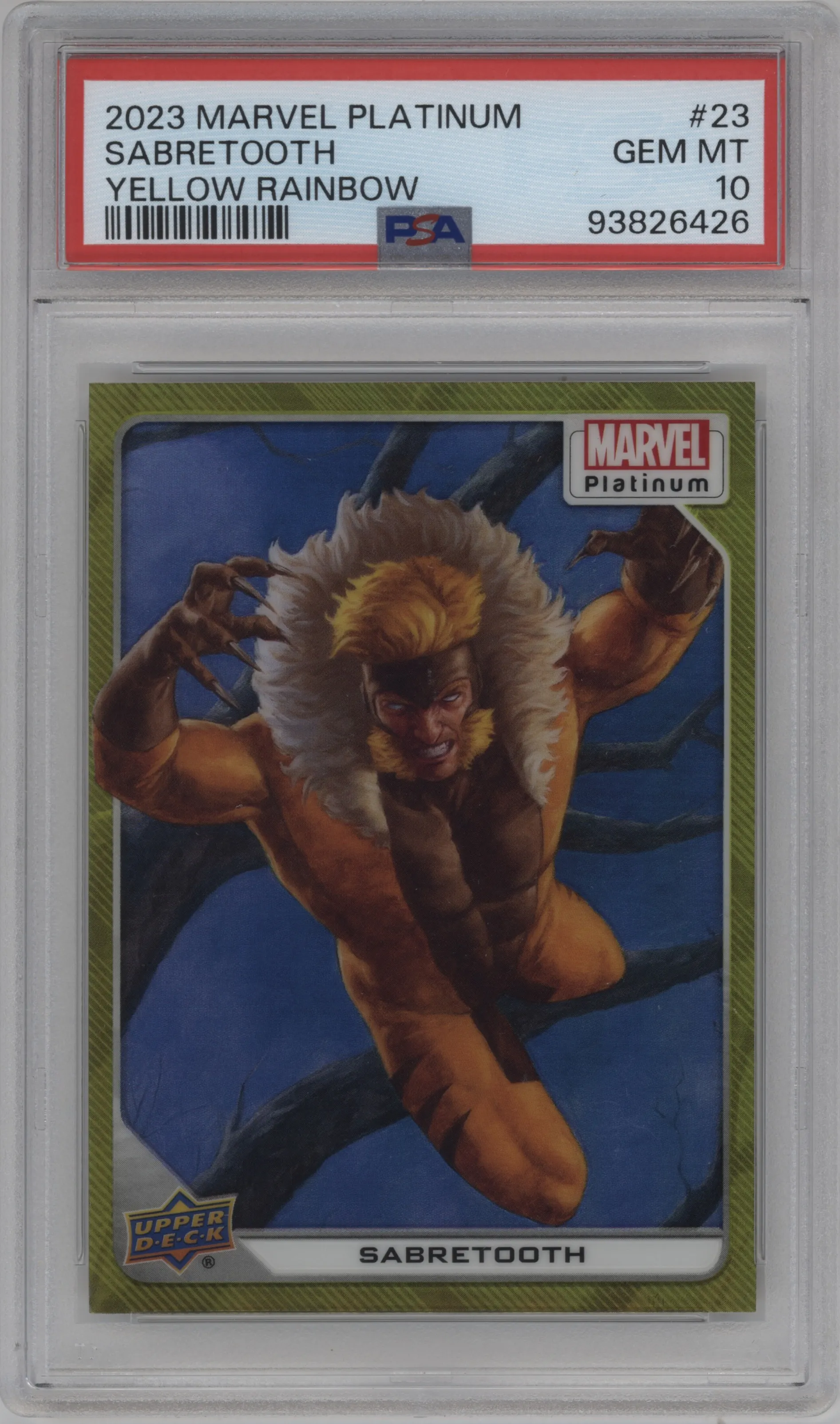 2023 Upper Deck Marvel Platinum Sabretooth Yellow Rainbow #23 PSA 10