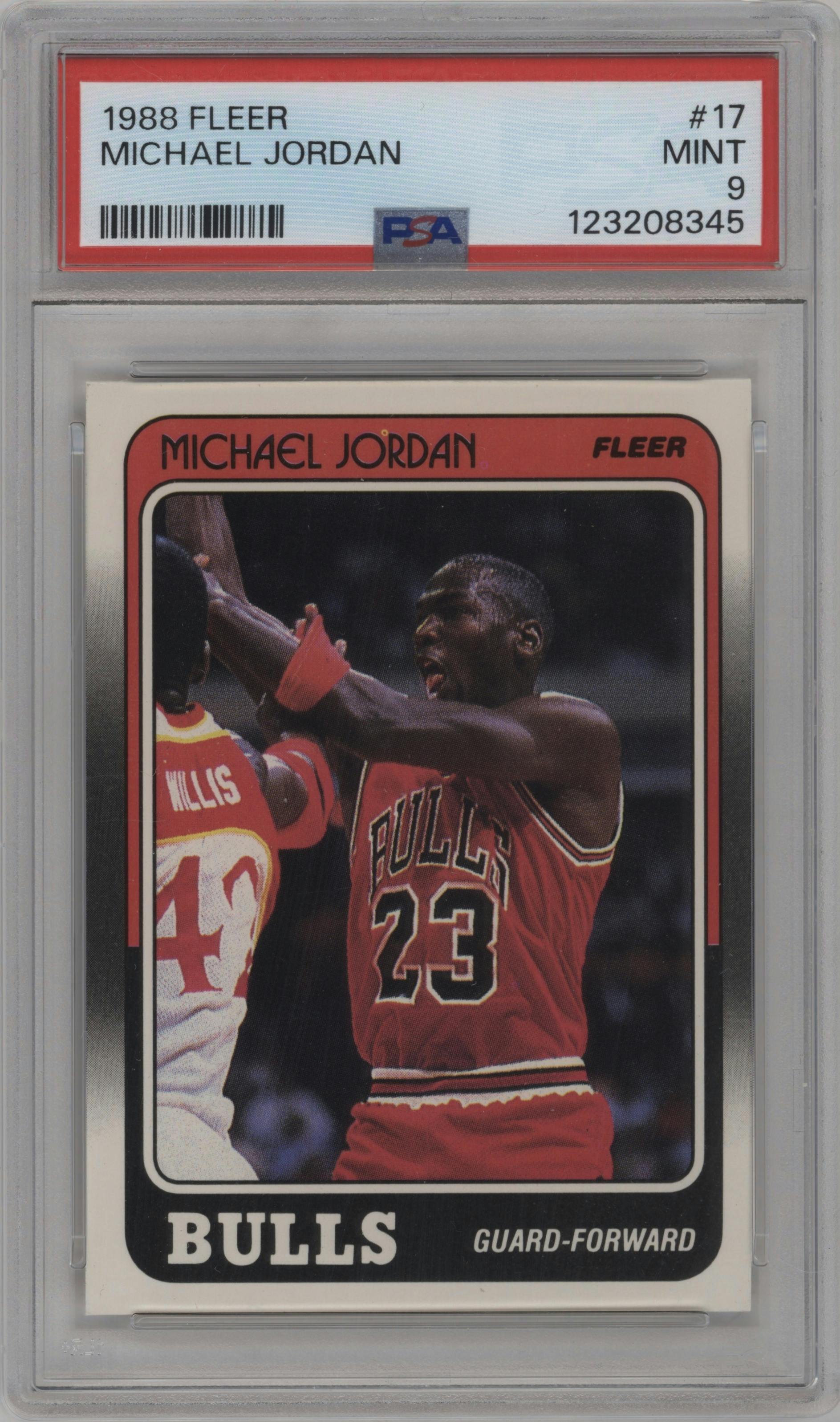 Michael Jordan from the 1988-89 Fleer set graded by PSA and given an overall grade of 9.