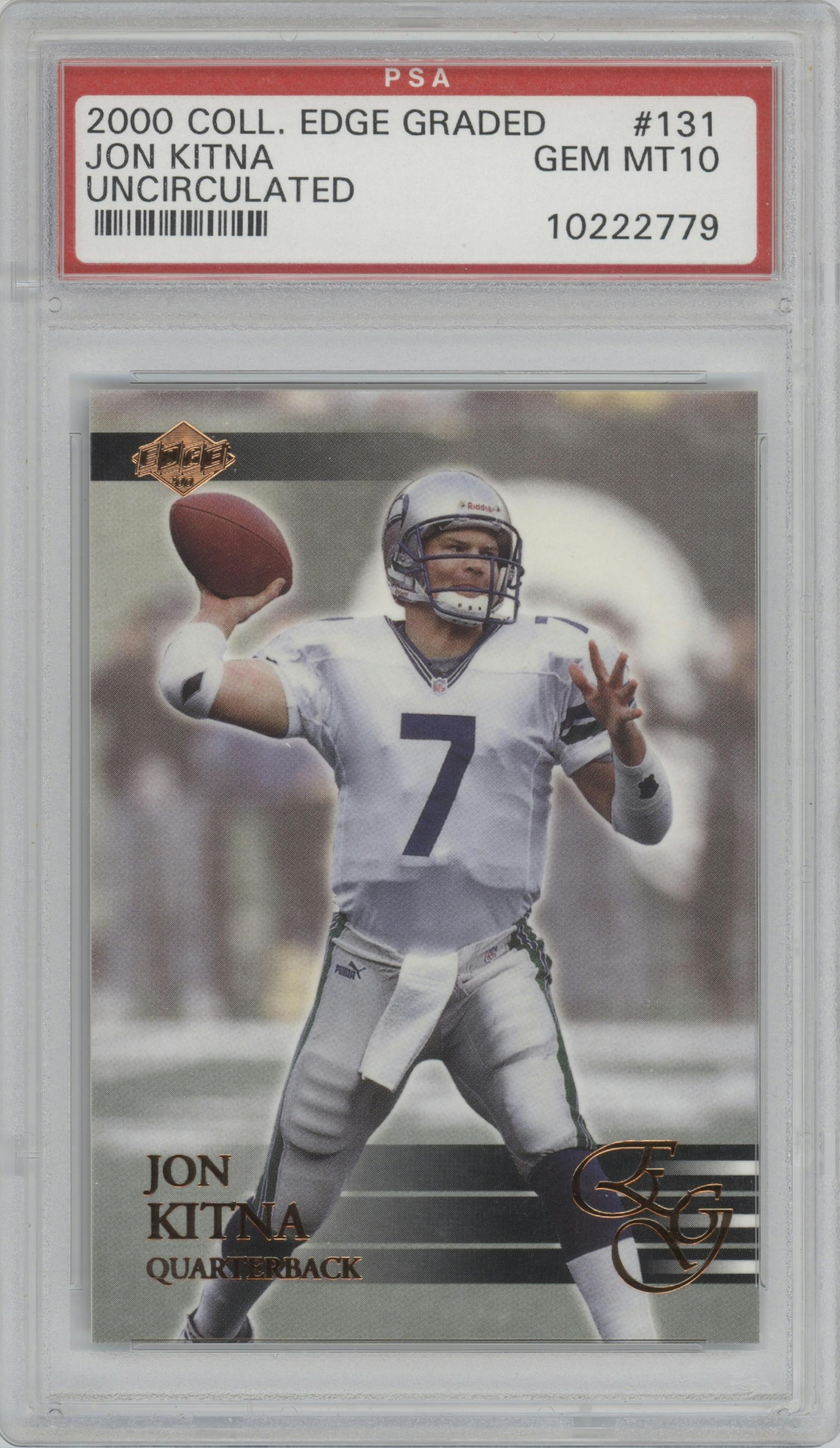 Jon Kitna from the 2000 Collector's Edge EG set featuring a Uncirculated parallel graded by PSA and given an overall grade of 10.