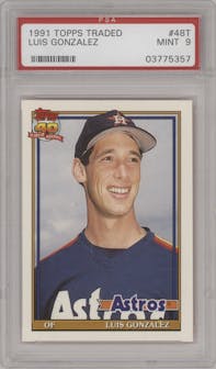 Luis Gonzalez from the 1991 Topps Traded set graded by PSA and given an overall grade of 9.