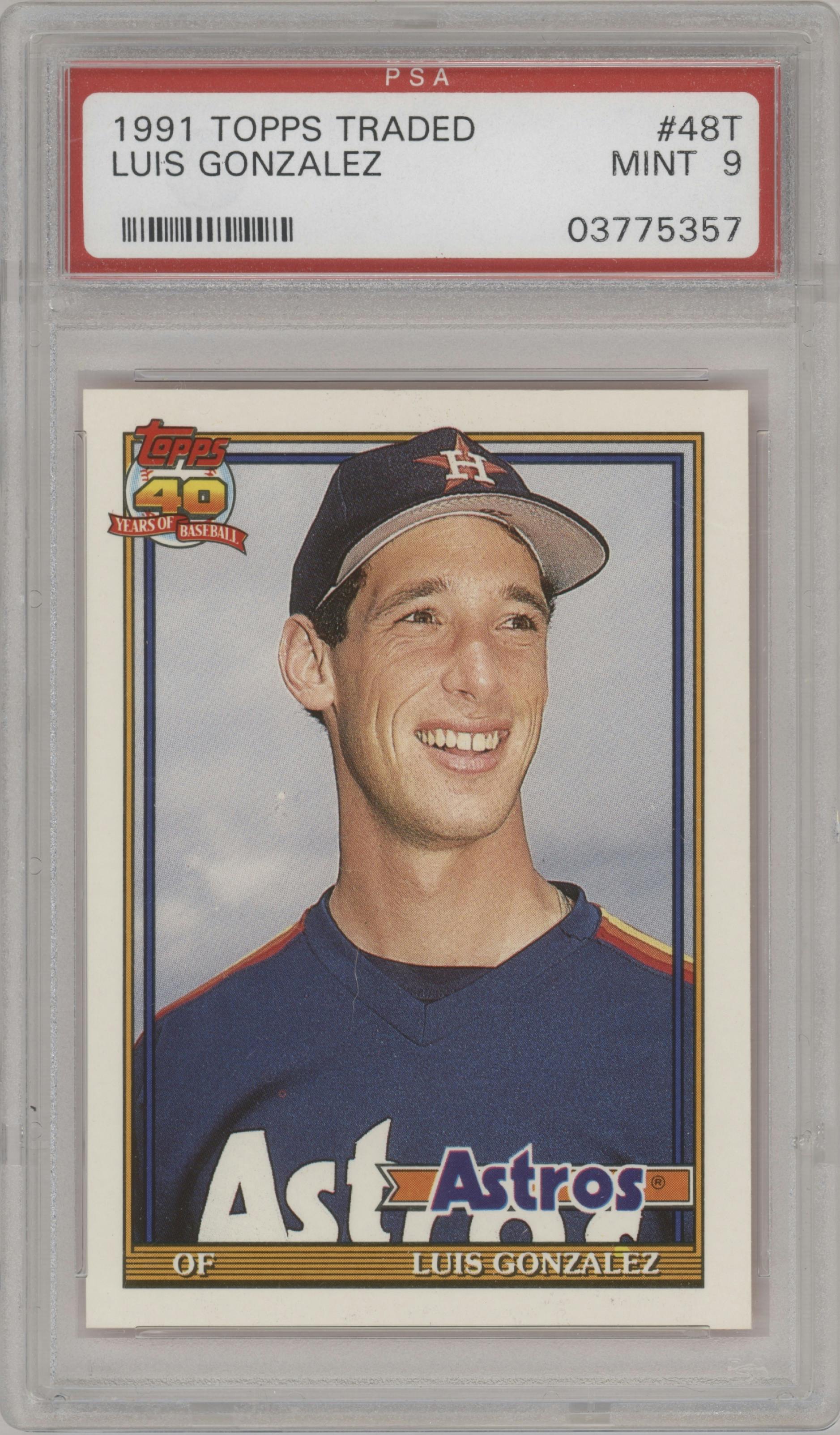 Luis Gonzalez from the 1991 Topps Traded set graded by PSA and given an overall grade of 9.