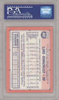 Luis Gonzalez from the 1991 Topps Traded set graded by PSA and given an overall grade of 9.