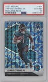 Travis Etienne Jr. from the 2021 Panini Mosaic set featuring a Reactive Blue parallel graded by PSA and given an overall grade of 10.