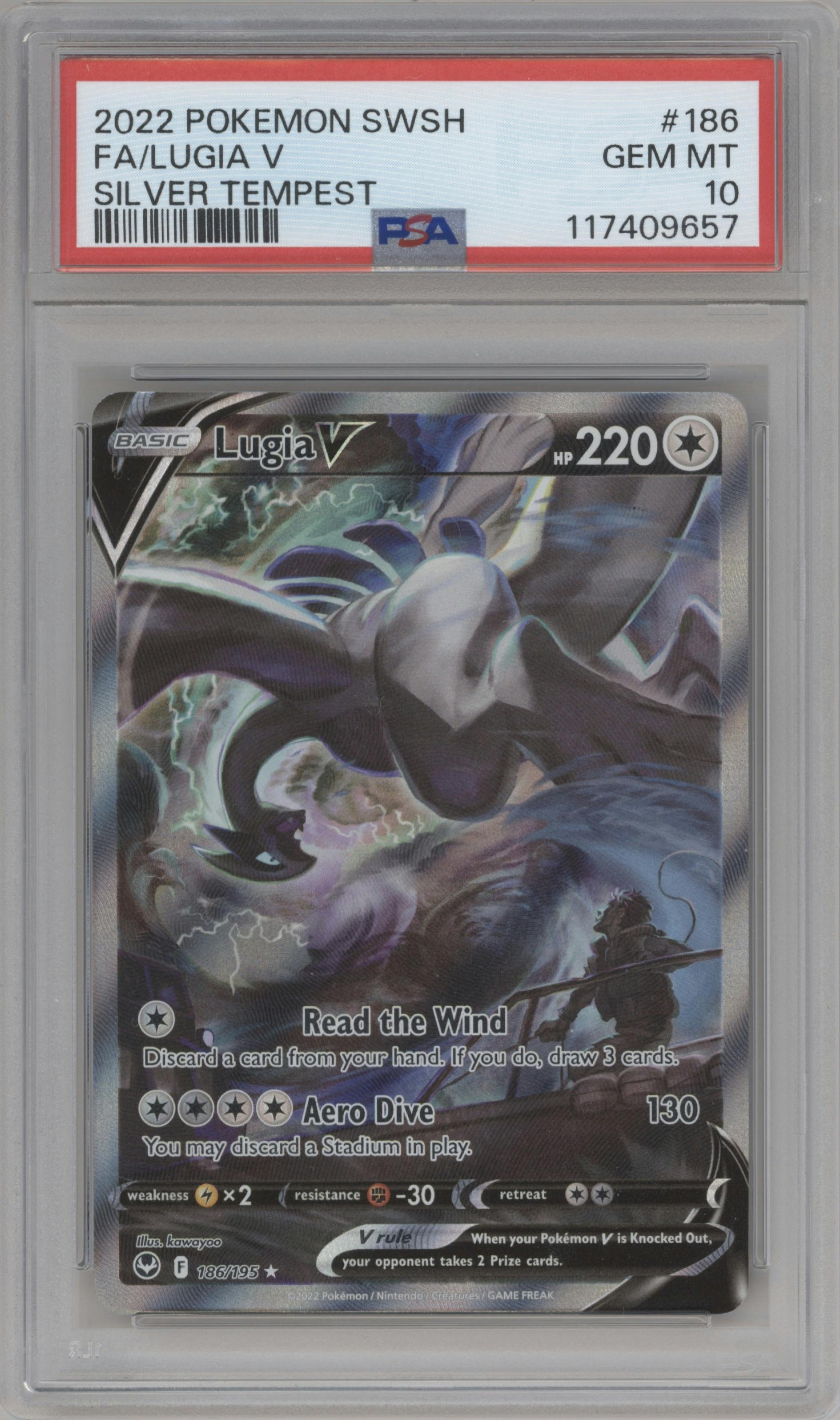 Lugia V from the 2022 Pokemon SWSH set graded by PSA and given an overall grade of 10.