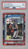 Caleb Williams from the 2024 Donruss set featuring a Red Pandora parallel graded by PSA and given an overall grade of 9.