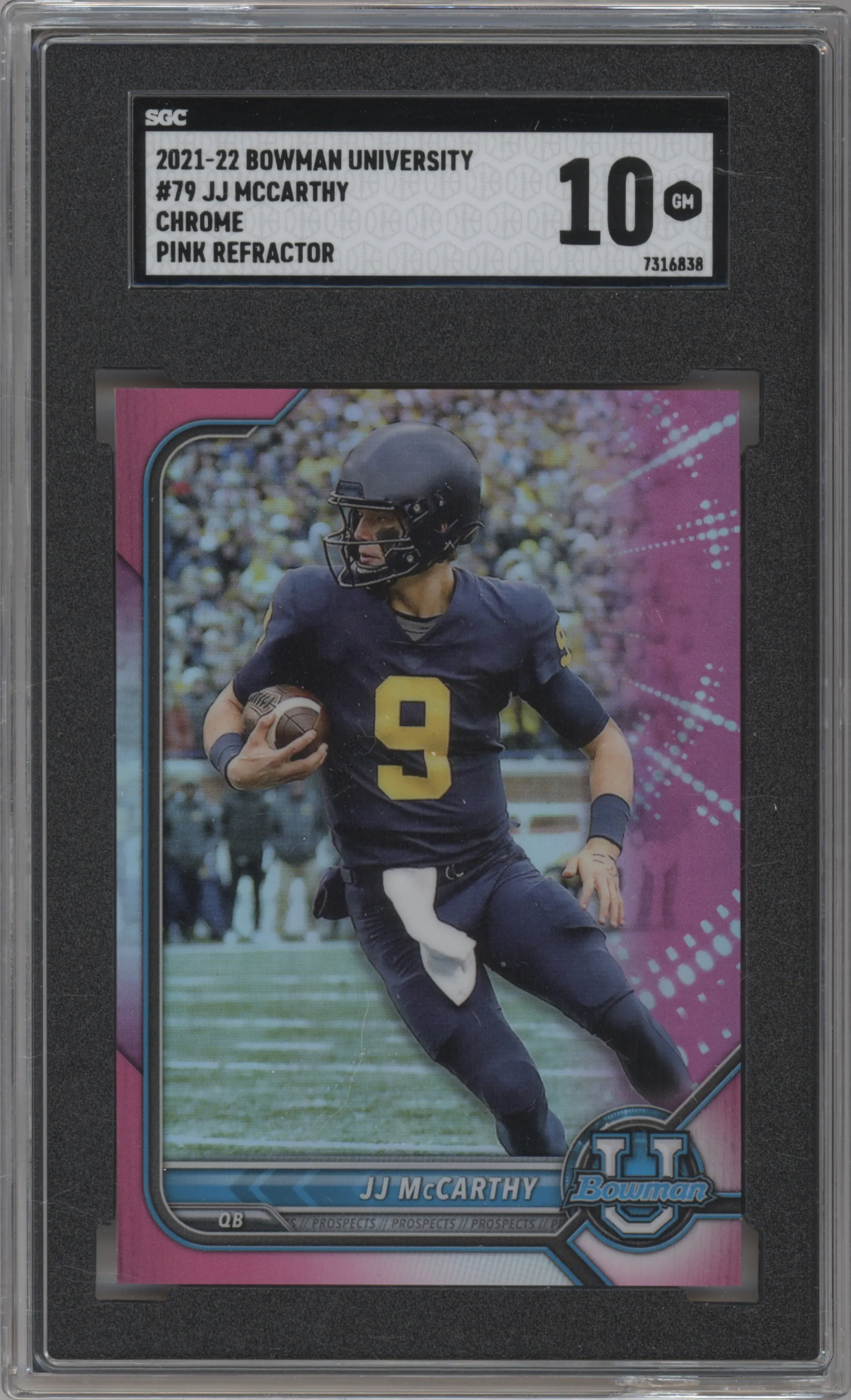 2021 Bowman University Chr.Pros. JJ McCarthy Pink Refractor SGC 10