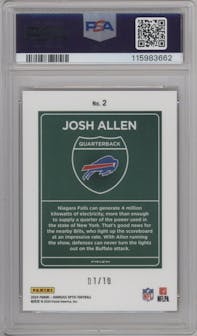 Josh Allen from the 2024 Donruss Optic set featuring a Gold parallel graded by PSA and given an overall grade of 10.