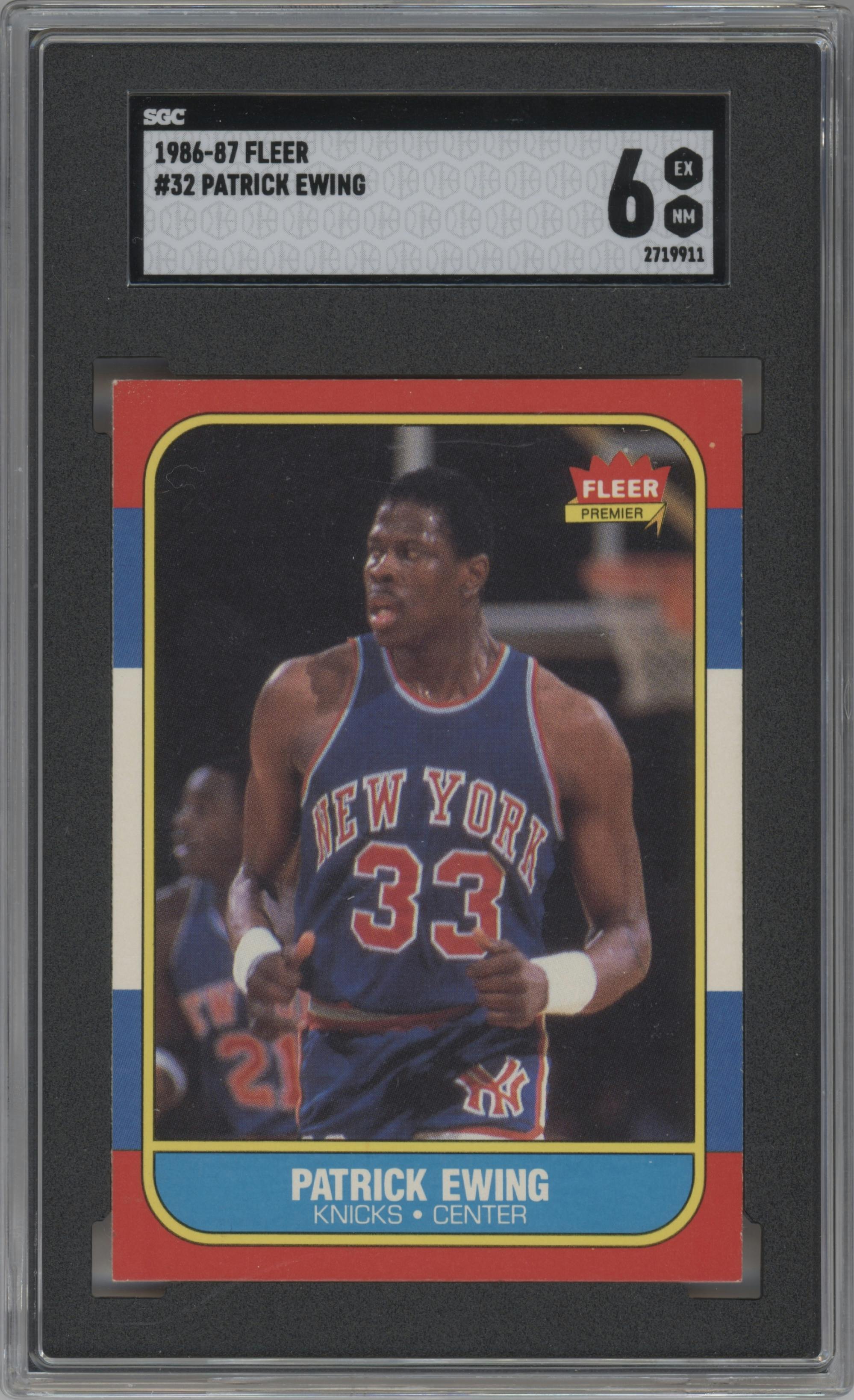 Patrick Ewing from the 1986-87 Fleer set graded by SGC and given an overall grade of 6.