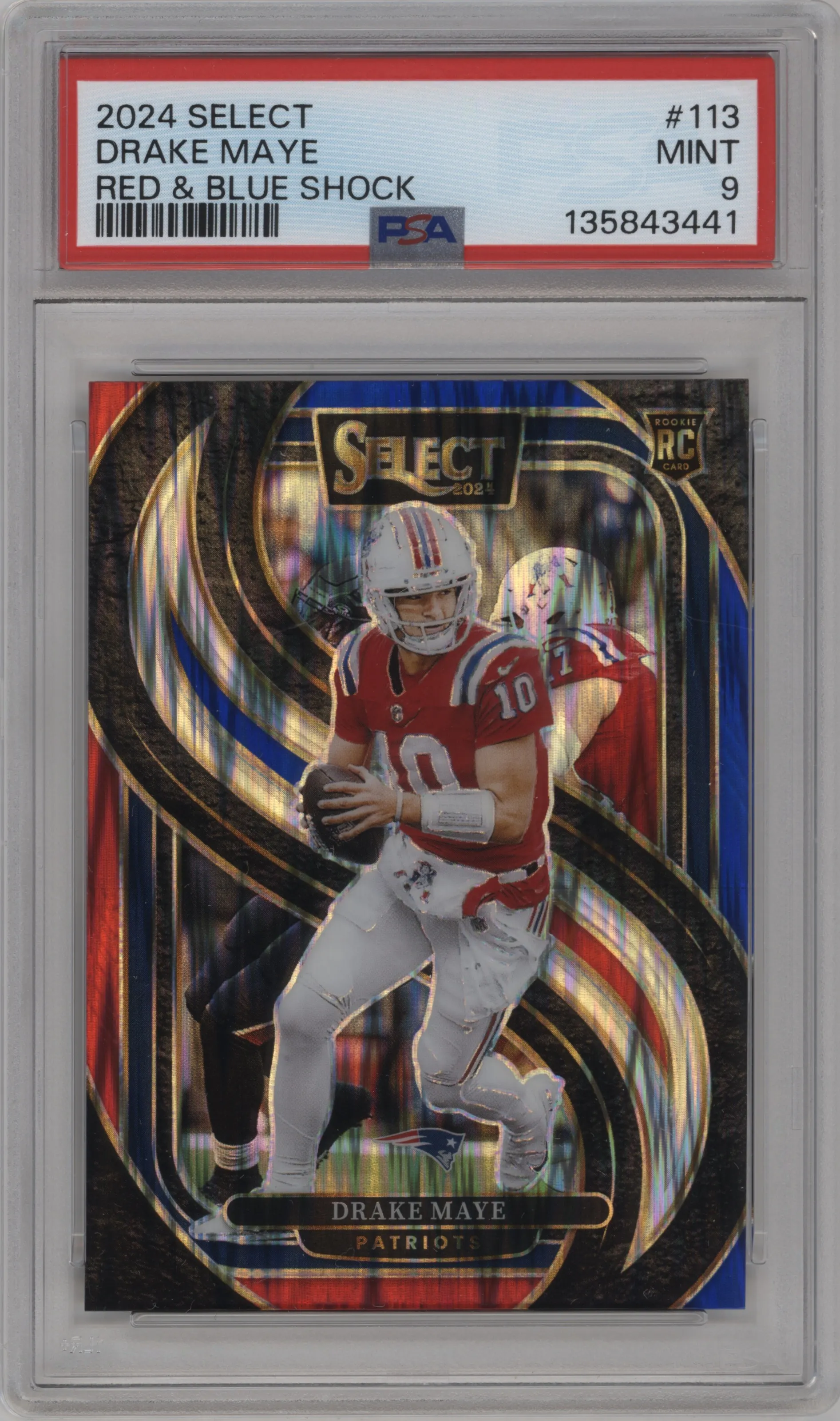 2024 Panini Select Pre.Lvl. Drake Maye Red/Blue Shock #113 PSA 9