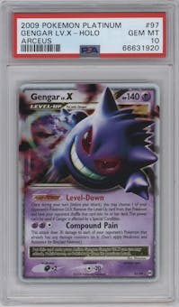 Gengar LV.X from the 2009 Pokemon Platinum set graded by PSA and given an overall grade of 10.