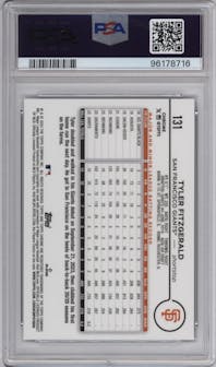 Tyler Fitzgerald from the 2024 Topps Chrome set featuring a Purple Speckle Refractor parallel graded by PSA and given an overall grade of 10.