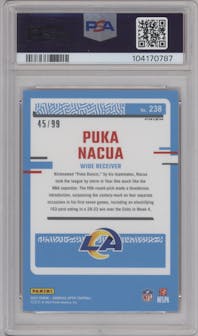 Puka Nacua from the 2023 Donruss Optic set featuring a Red parallel graded by PSA and given an overall grade of 10.