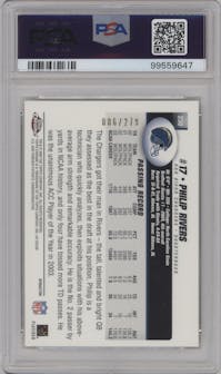Philip Rivers from the 2004 Topps Chrome set featuring a Gold X-Fractor parallel graded by PSA and given an overall grade of 9.
