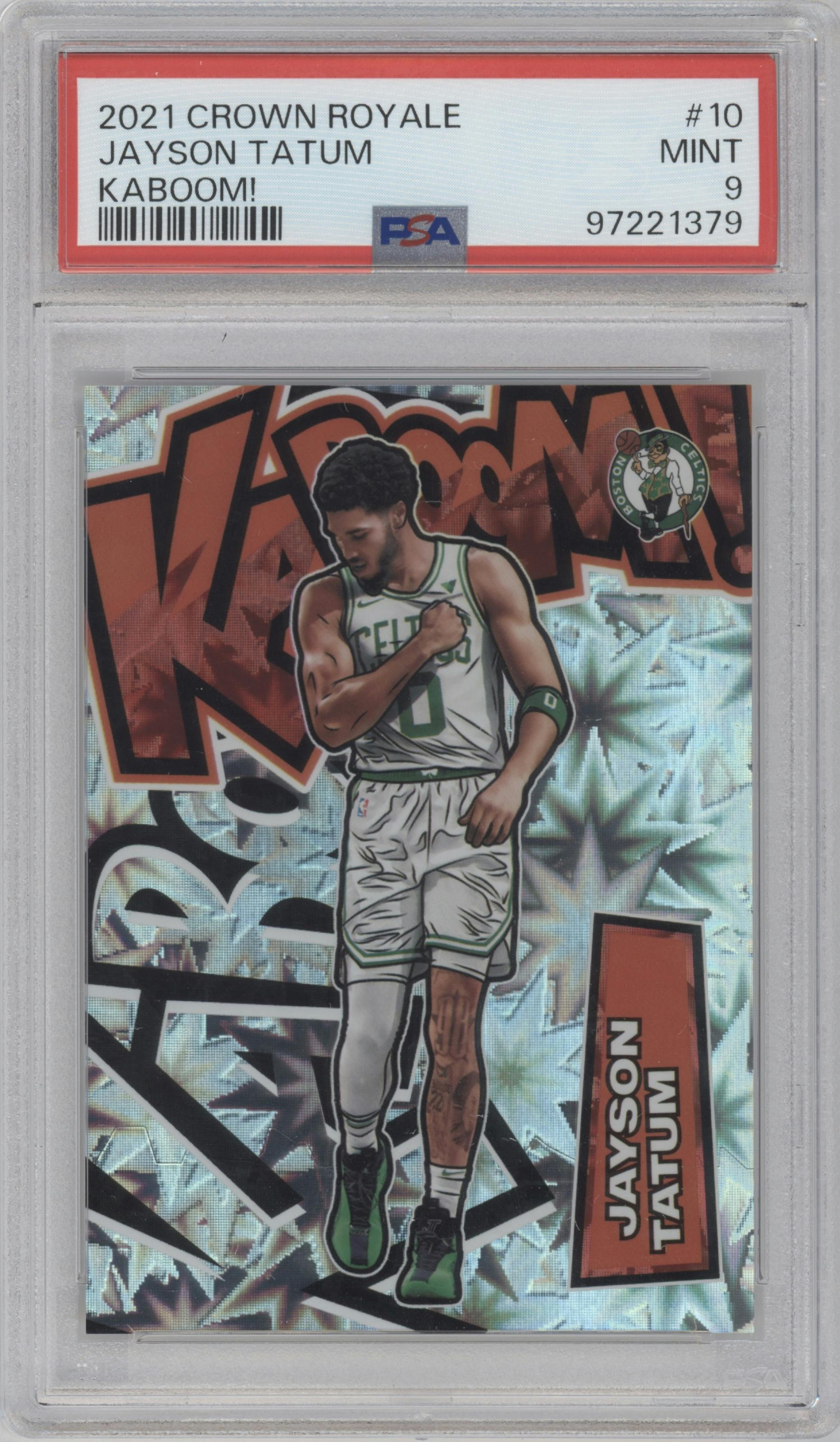 Jayson Tatum from the 2021-22 Crown Royale set graded by PSA and given an overall grade of 9.