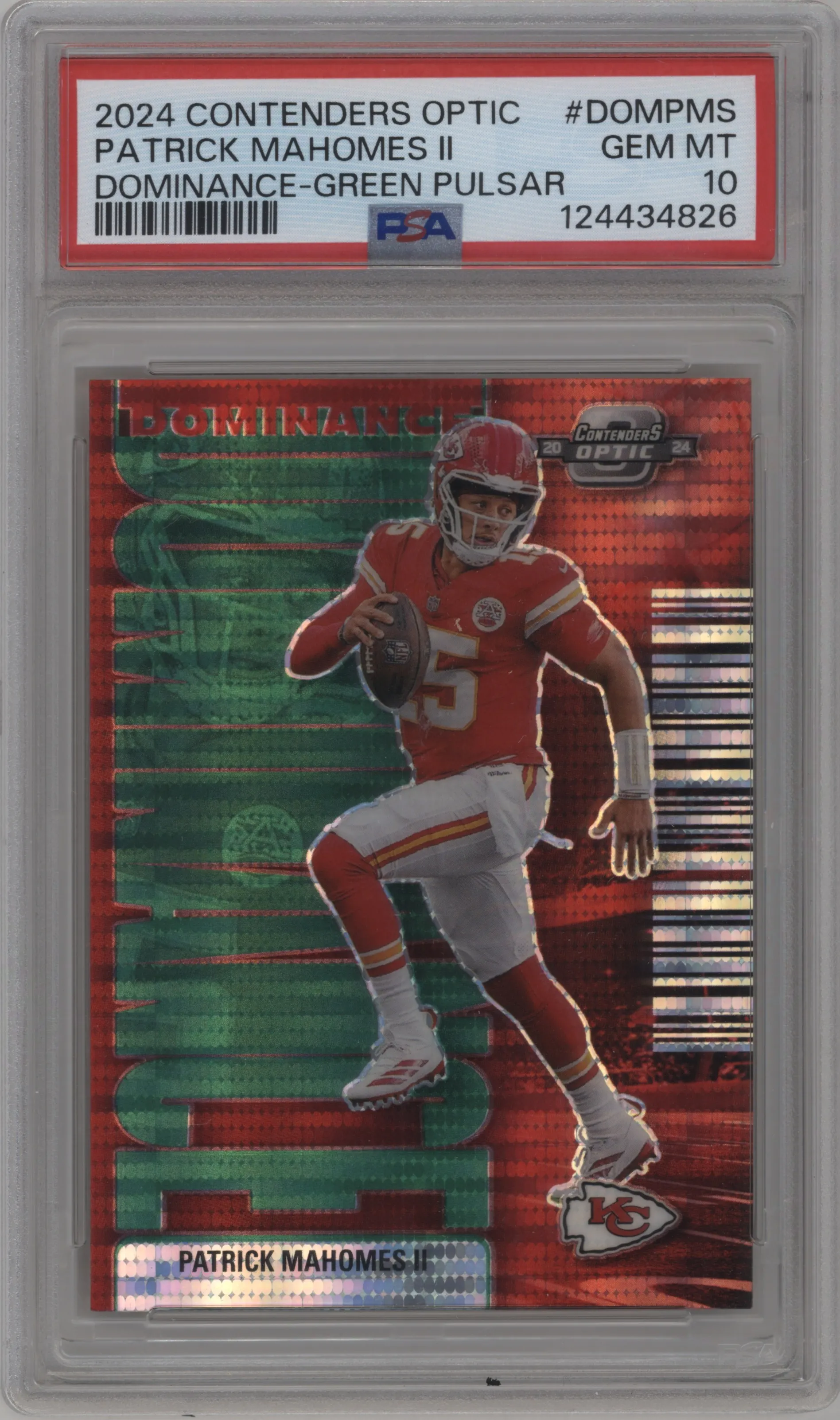 2024 Panini Contenders Optic Dominance Patrick Mahomes II Green Pulsar #DOM-PMS PSA 10
