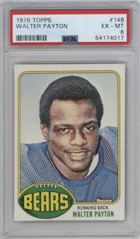 Walter Payton from the 1976 Topps set graded by PSA and given an overall grade of 6.