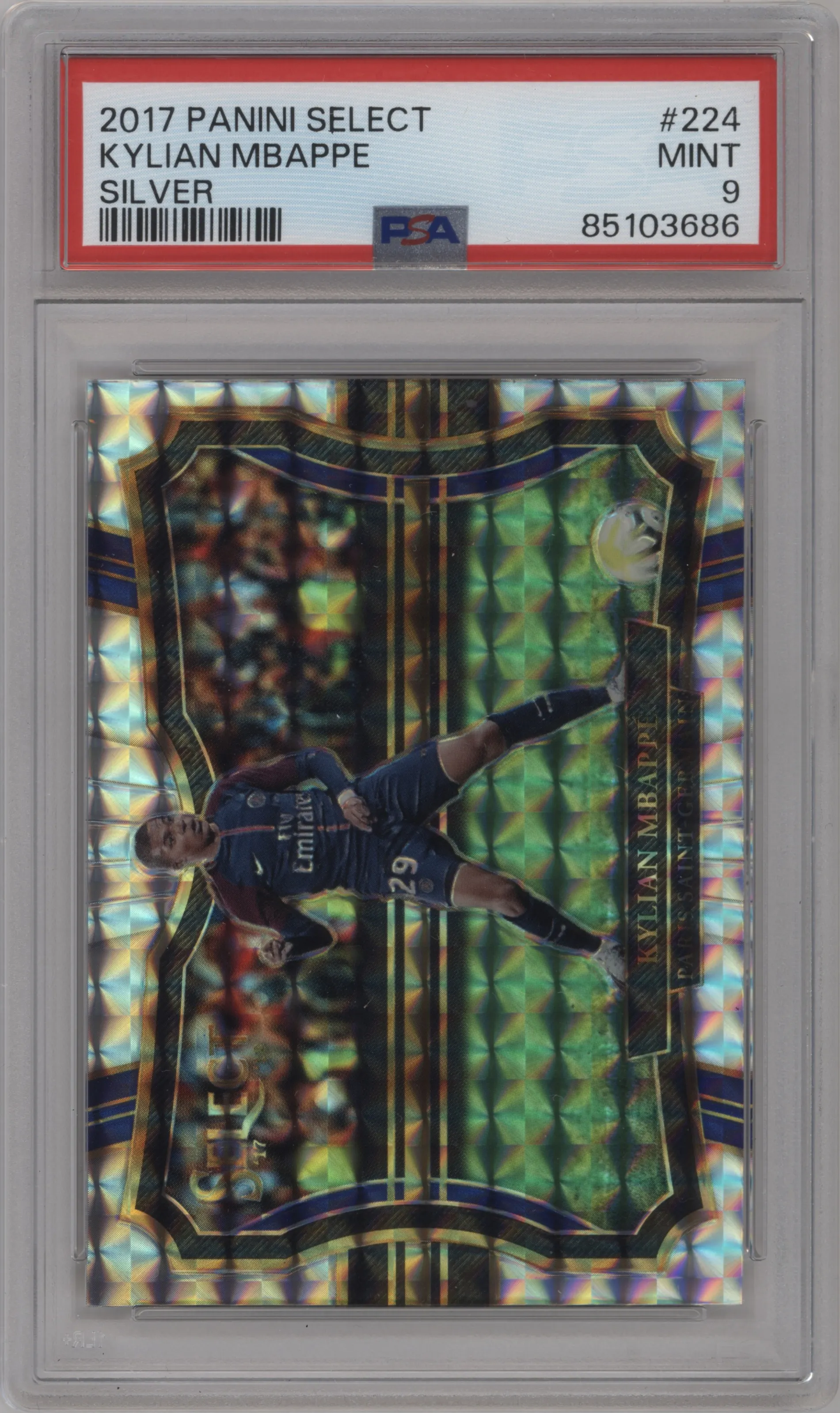 2017 Panini Select Field Lvl. Kylian Mbappe Silver PSA 9