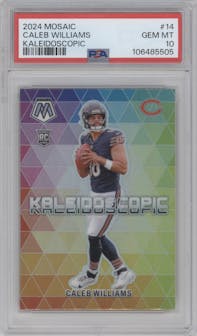 Caleb Williams  from the 2024 Panini Mosaic set graded by PSA and given an overall grade of 10.