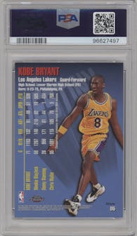 Kobe Bryant from the 1997-98 Topps Chrome set featuring a Refractor parallel graded by PSA and given an overall grade of 9.