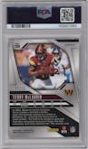 Terry McLaurin from the 2024 Panini Prizm set featuring a Red Shimmer parallel graded by PSA and given an overall grade of 9.