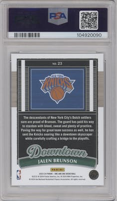 Jalen Brunson from the 2023-24 Panini One and One set graded by PSA and given an overall grade of 10.
