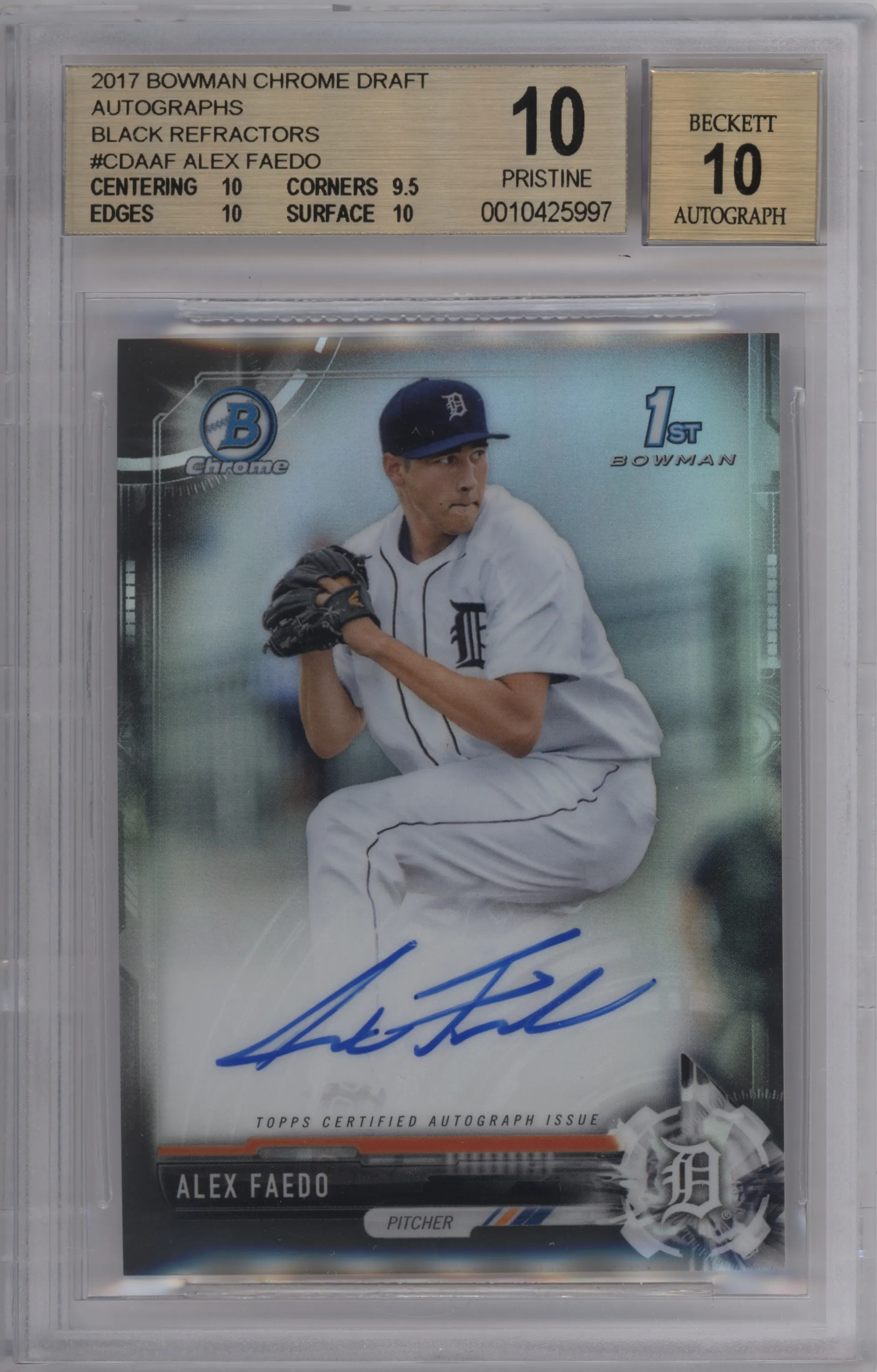 2017 Bowman Draft Chr. DP Auto Alex Faedo Black Refractor BGS 10