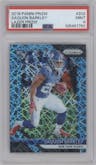 Saquon Barkley from the 2018 Panini Prizm set featuring a Lazer parallel graded by PSA and given an overall grade of 9.