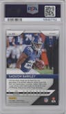 Saquon Barkley from the 2018 Panini Prizm set featuring a Lazer parallel graded by PSA and given an overall grade of 9.