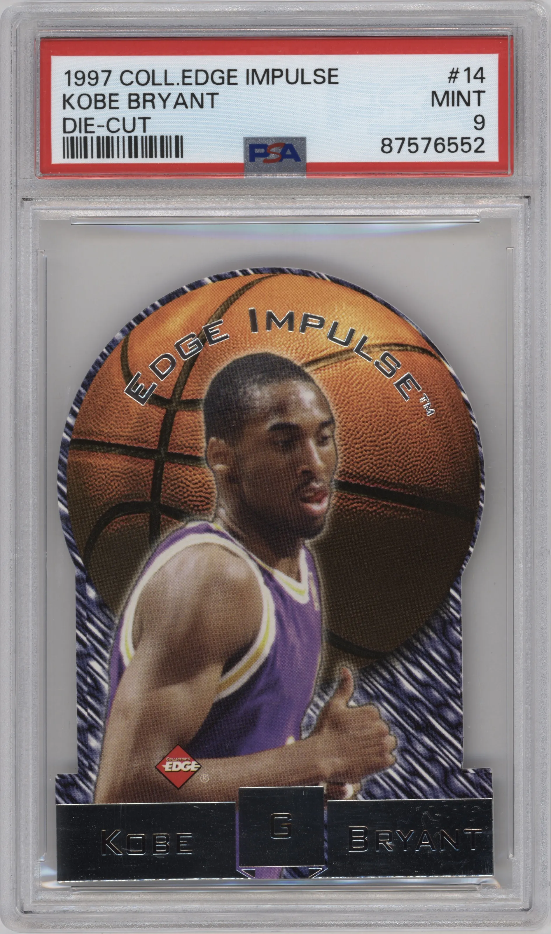 Kobe Bryant from the 1997 Collector's Edge Impulse set graded by PSA and given an overall grade of 9.