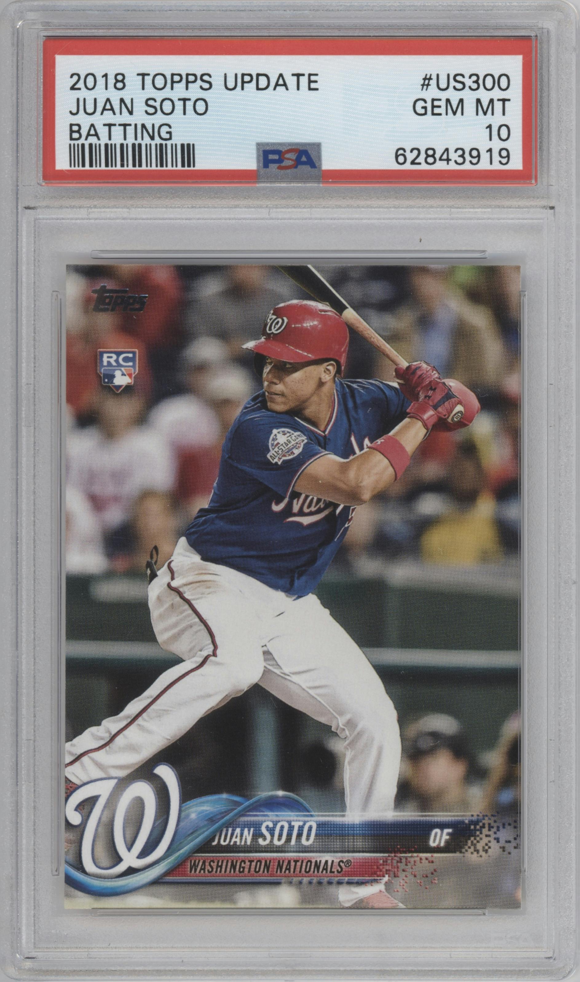 Juan Soto from the 2018 Topps Update set graded by PSA and given an overall grade of 10.