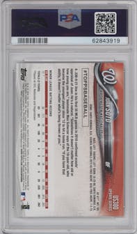 Juan Soto from the 2018 Topps Update set graded by PSA and given an overall grade of 10.