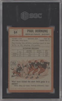 Paul Hornung from the 1962 Topps set graded by SGC and given an overall grade of 7.