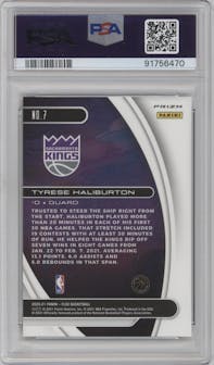 Tyrese Haliburton from the 2020-21 Panini Flux set featuring a Silver parallel graded by PSA and given an overall grade of 8.