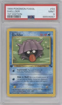 Shellder from the 1999 Pokemon set graded by PSA and given an overall grade of 9.