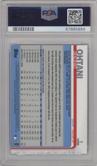 Shohei Ohtani from the 2019 Topps Chrome set featuring a Prism Refractor  parallel graded by PSA and given an overall grade of 10.