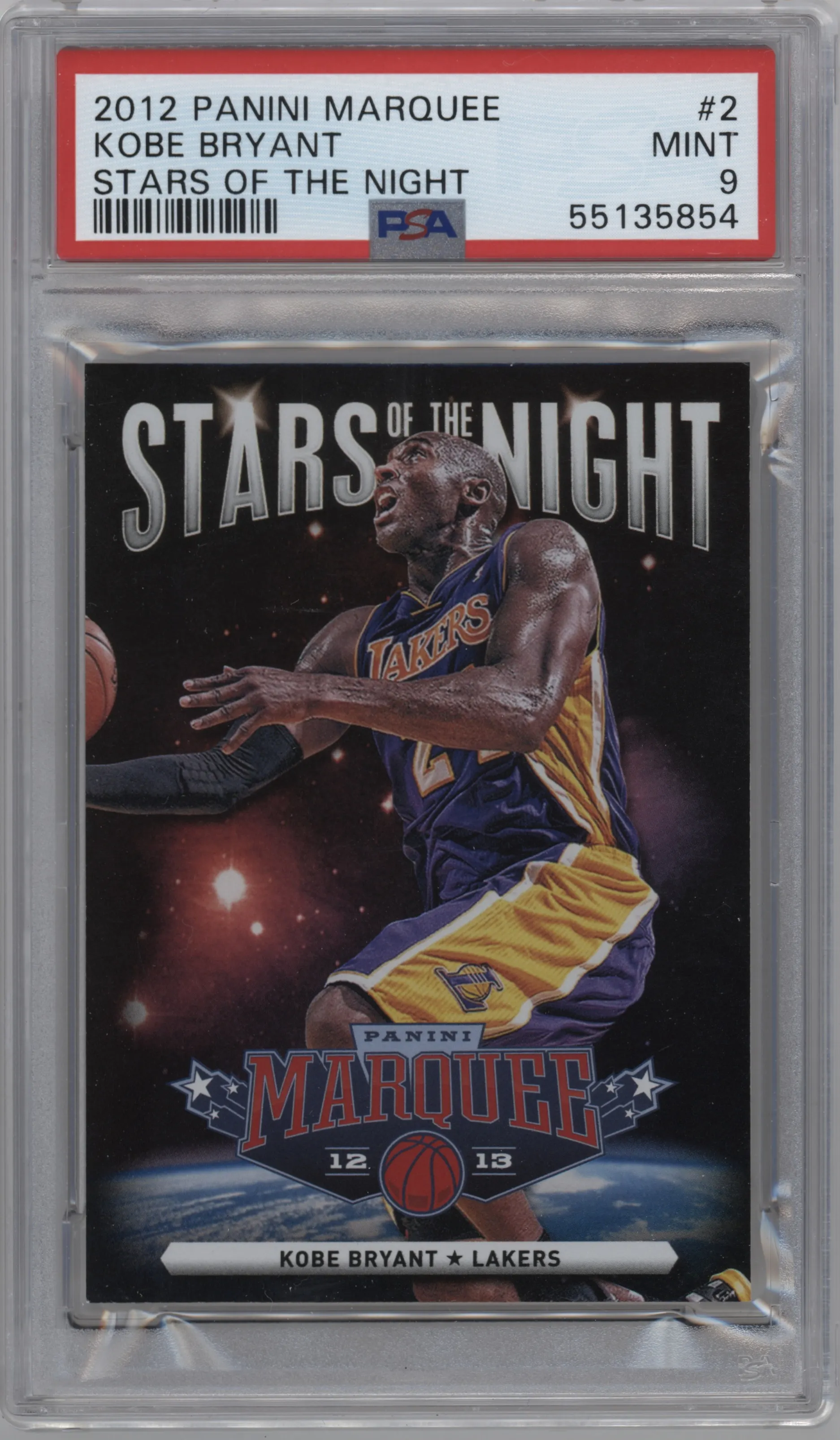 Kobe Bryant from the 2012-13 Panini Marquee  set graded by PSA and given an overall grade of 9.