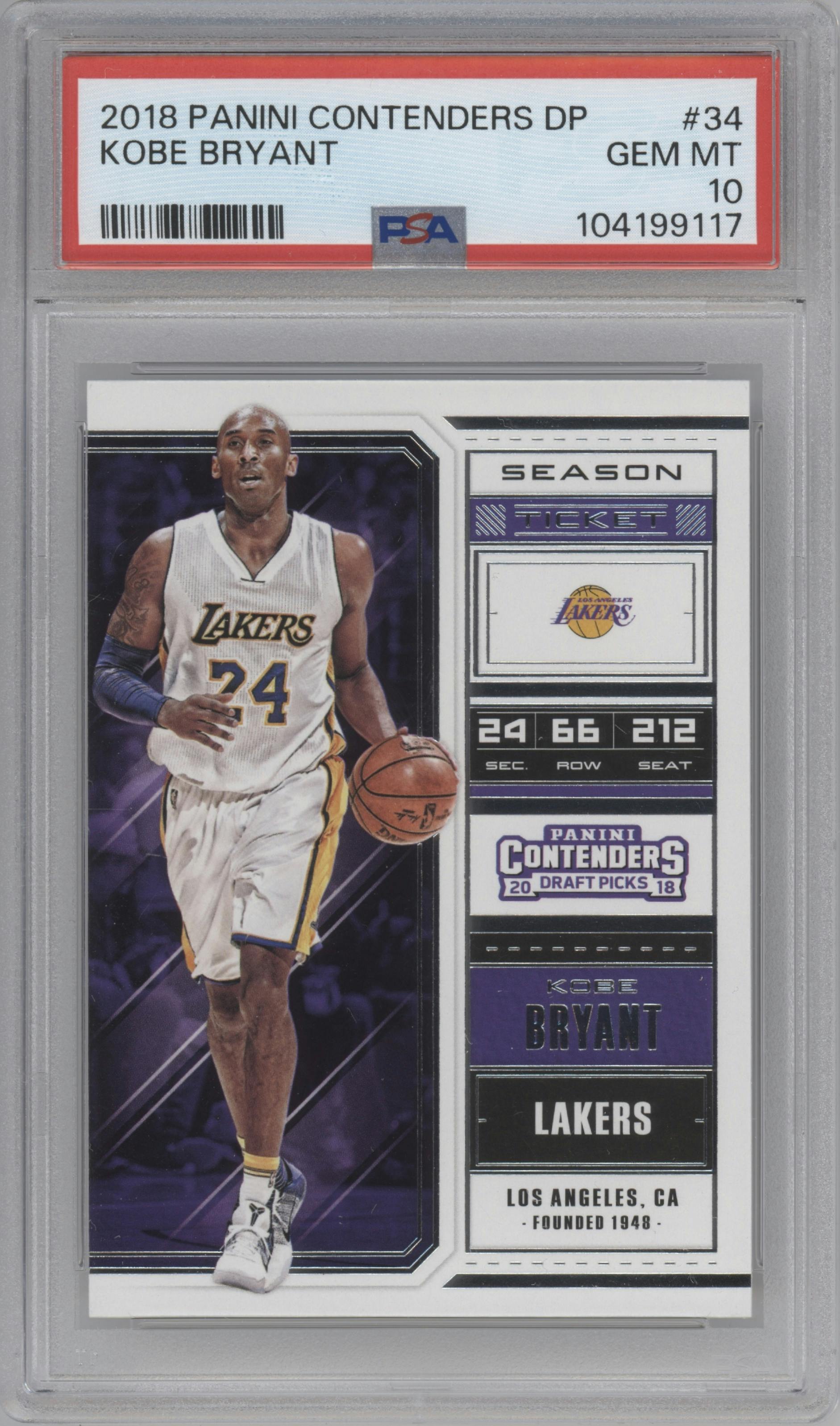 Kobe Bryant from the 2018-19 Panini Contenders Draft Picks set graded by PSA and given an overall grade of 10.