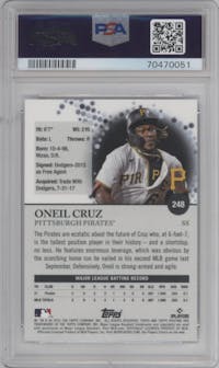 Oneil Cruz from the 2022 Topps Pristine set graded by PSA and given an overall grade of 10.