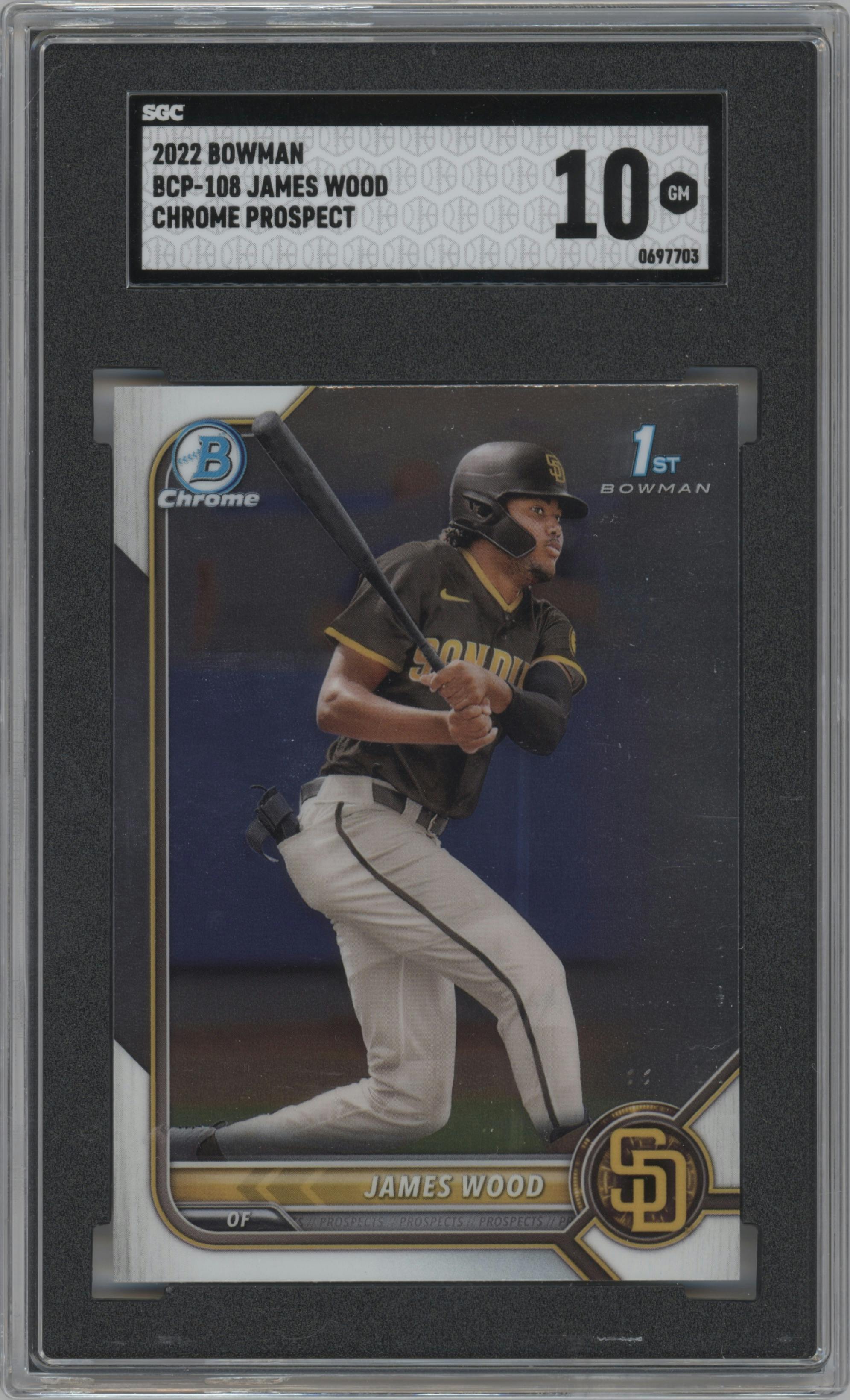 James Wood from the 2022 Bowman set graded by SGC and given an overall grade of 10.