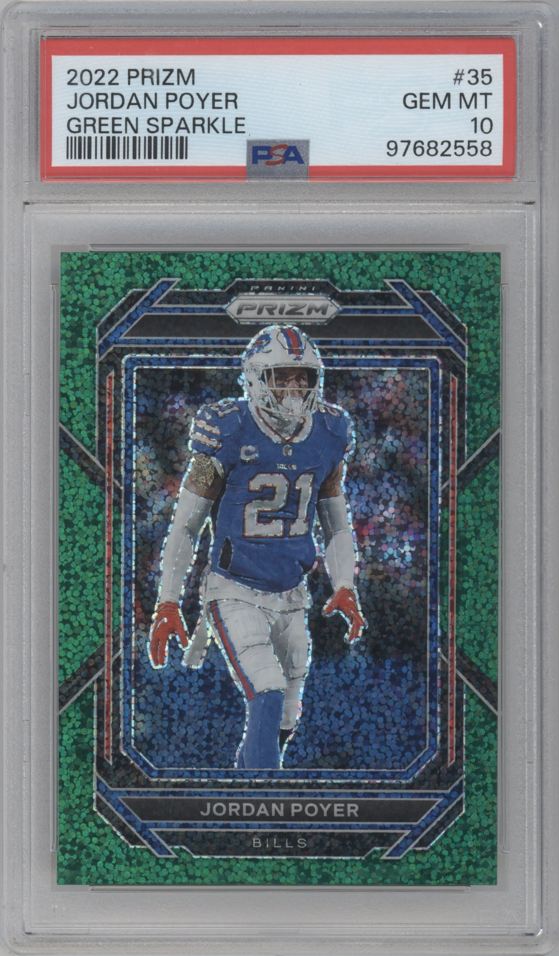 2022 Panini Prizm Jordan Poyer Green Sparkle PSA 10