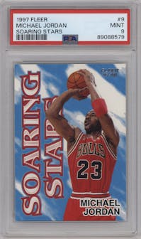 Michael Jordan from the 1997-98 Fleer set graded by PSA and given an overall grade of 9.