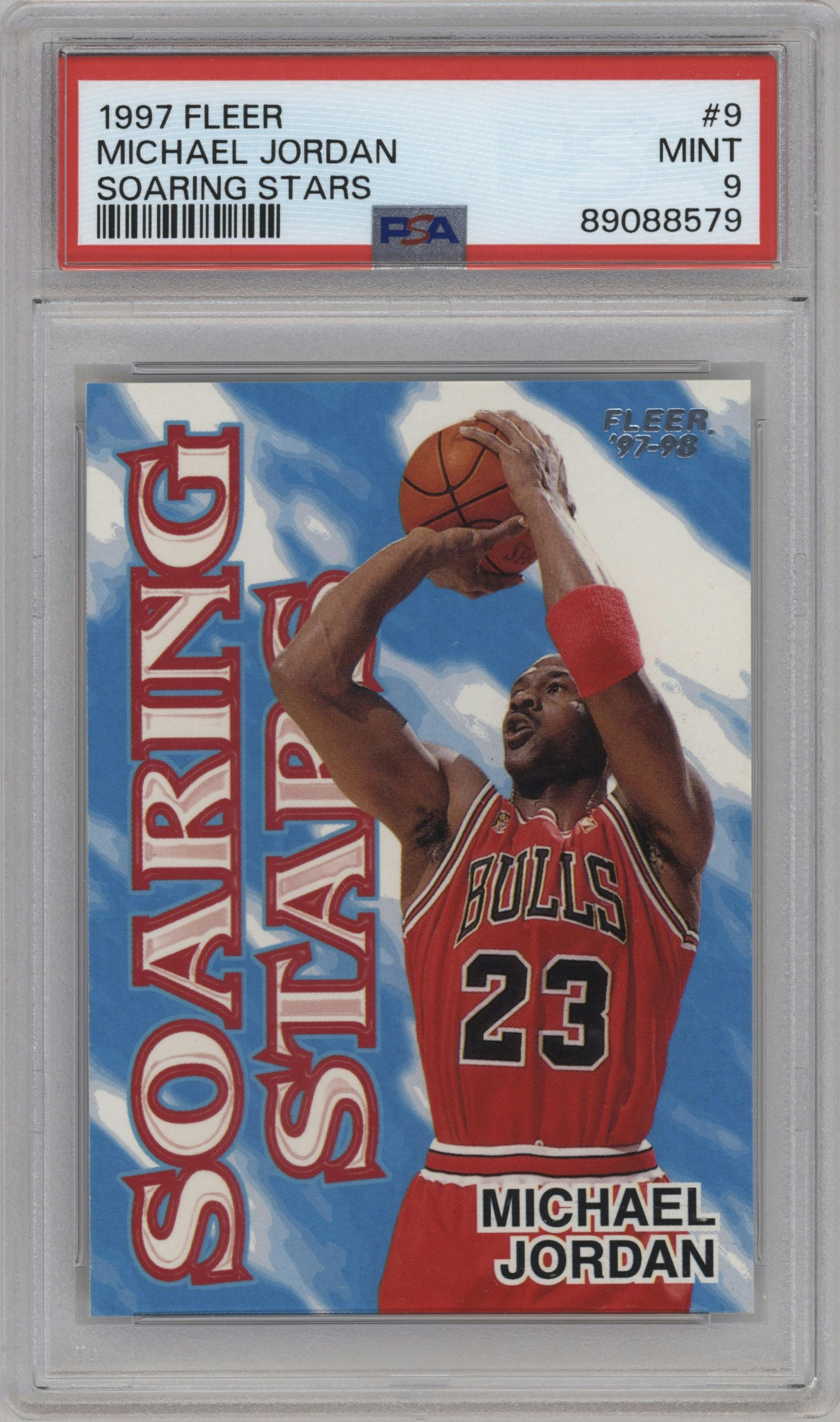 Michael Jordan from the 1997-98 Fleer set graded by PSA and given an overall grade of 9.