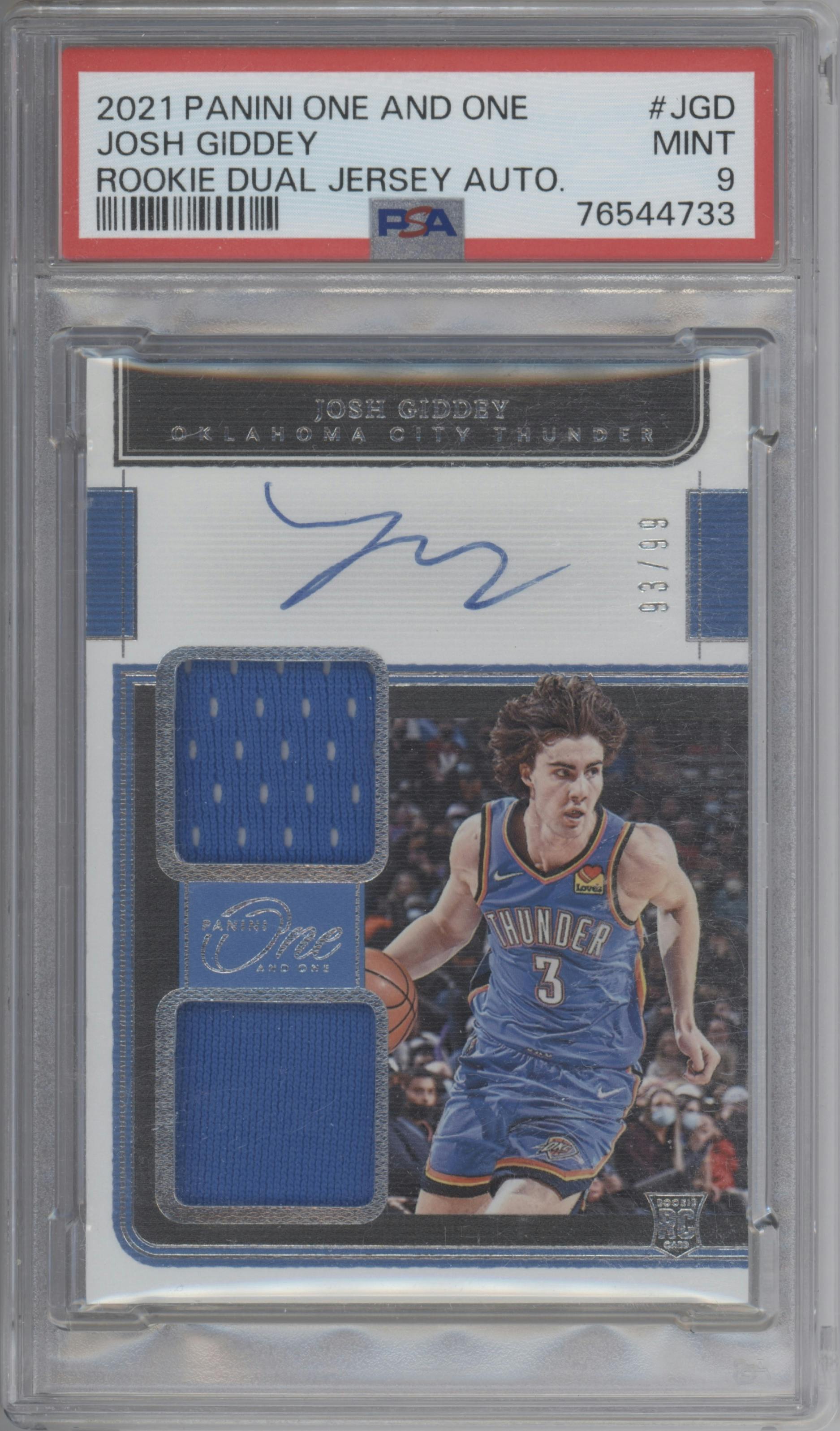 Josh Giddey from the 2021-22 Panini One and One set graded by PSA and given an overall grade of 9.
