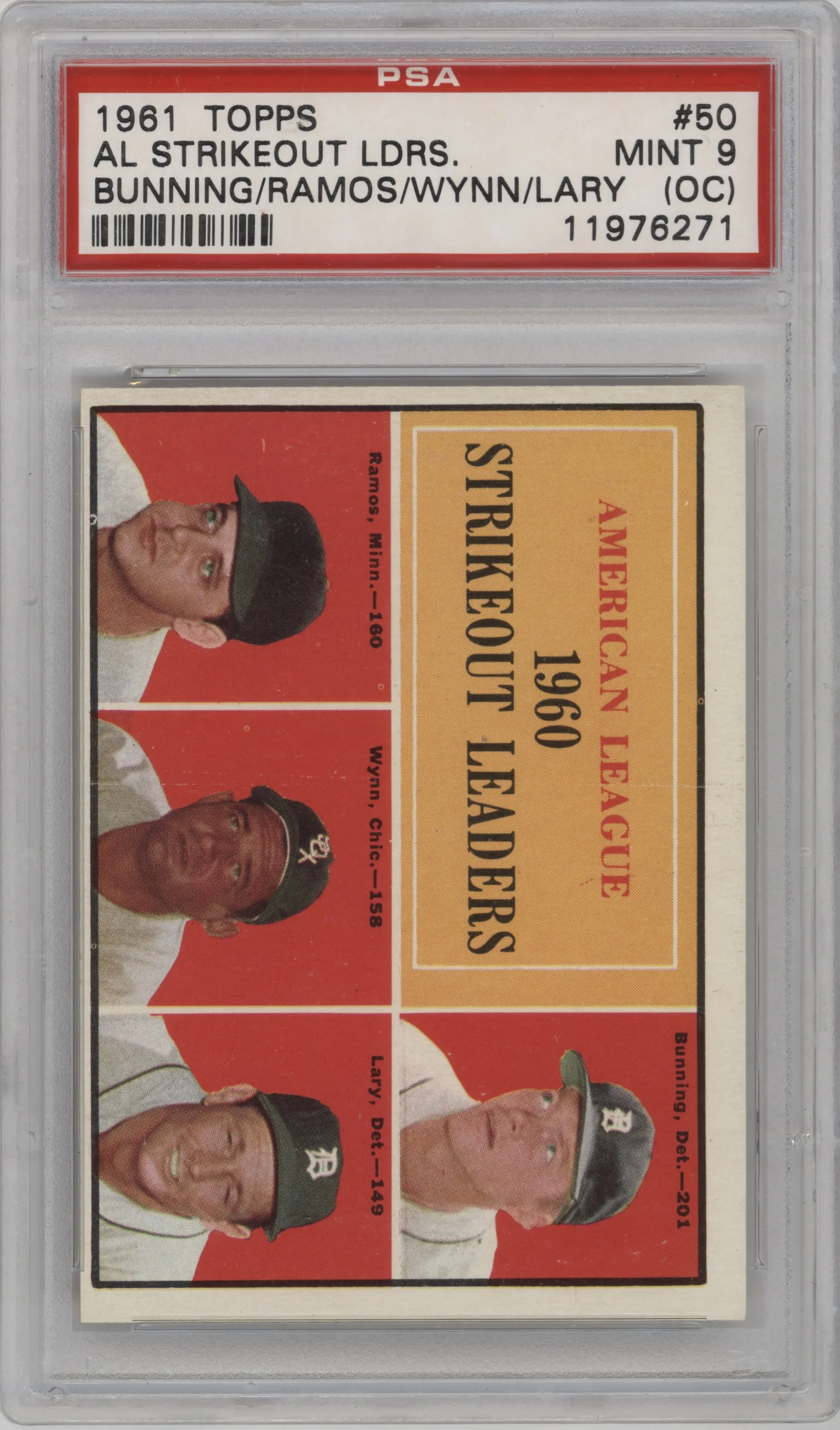 1961 Topps Jim Bunning/Frank Lary/Pedro Ramos/Jim Wynn PSA 9